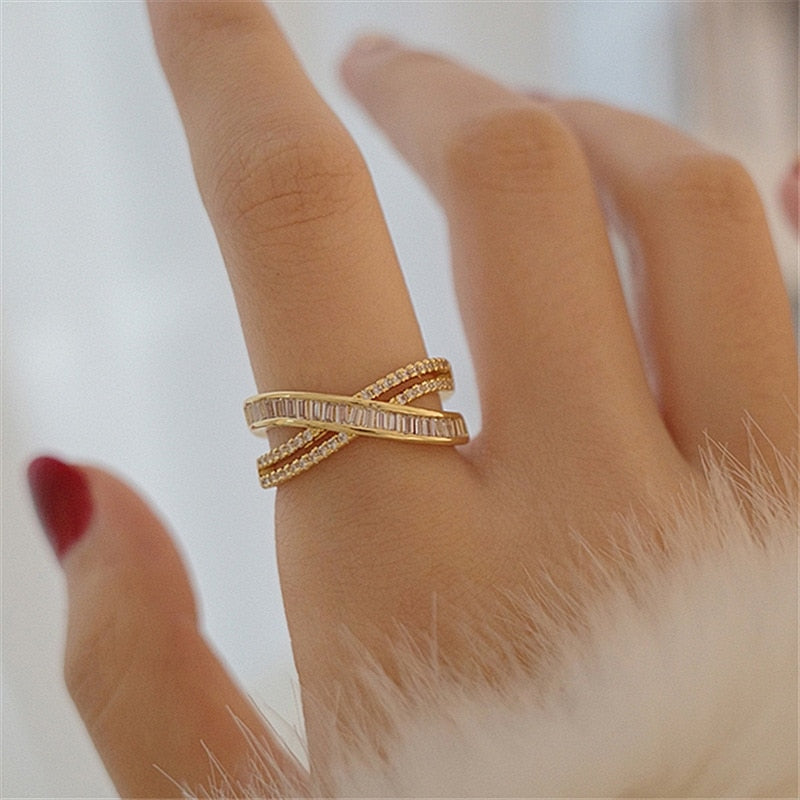 New Exquisite Cross Opening Ring Fashion Temperament Simple Ring Elegant Ladies Jewelry