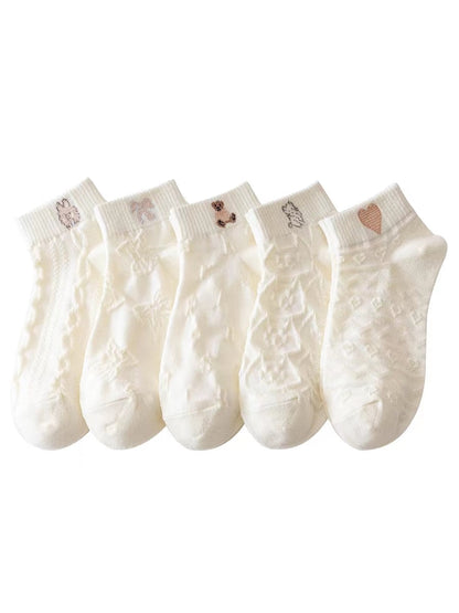 5 Pairs Socks Sets Women Elegant Retro Polyester Cotton Low Tube Women Socks Breathable Japanese Style Casual Cotton Short Sock